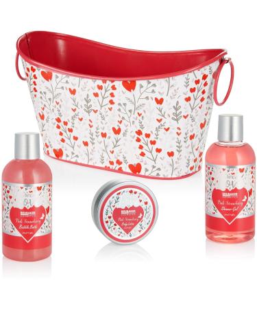 BRUBAKER Cosmetics 6-Piece Bath & Shower Set - Strawberry Sweet Love Gift Set in Decorative Metal Basket - Pink Floral Design - Buy Online on GoSupps.com