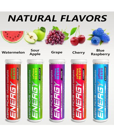 Xero Picks Energy Infused Toothpicks with Caffeine, B12, and B6 - Variety Pack (100 Picks) - Buy Online on GoSupps.com