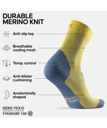 Danish Endurance Merino Wool Light Hiking Socks 1-Pack | Short-Crew Yellow/Flint Grey | Breathable for Men, Women & Kids - Size 9.5-12.5 - Buy Online on GoSupps.com