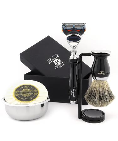 Handmade shaving set for men set includes shaving brushes made of pure roof hair shaving bowl with soap and brush holder gift for men
