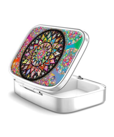 Pill dose 2 compartments of medicine pill portable pill box for bag or wallet Pillendose decorative metal medicine vitamin organizer Unique gift 1 piece 25-color mandala