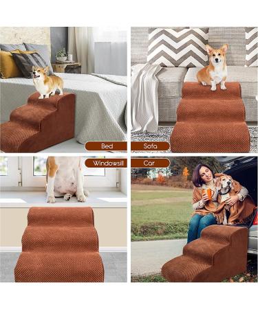 Kphico Sturdy 3 Tiers Foam Dog Stairs for High Beds - Non-Slip Pet Steps for Small Dogs & Cats - 15.7 High Dog Ramp - Extra Wide & Deep - Includes Pet Hair Remover Roller - A-Brown - Buy Online on GoSupps.com