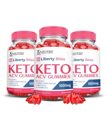 (3 Pack) Liberty Bites Keto ACV Gummies Advanced Formula 1000MG Libertybites Keto Gummies Apple Cider Vinegar Formulated with Pomegranate Beet Juice Powder B12 Vegan Non GMO 180 Gummys 60 Count (Pack of 3)