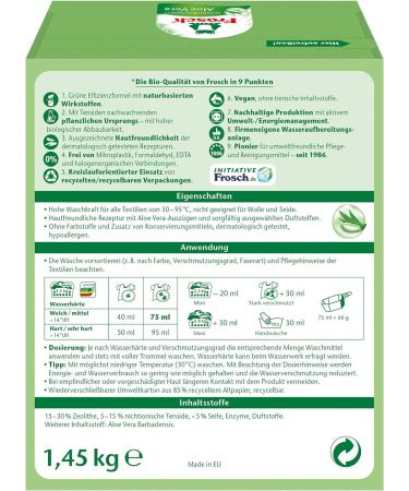 Frosch Aloe Vera Sensitive Washing Powder Powder Detergent (22 Washes) Fully Detergent Fights The Most Stubborn Stains for Radiant Purity 1.45 kg - Buy Online on GoSupps.com