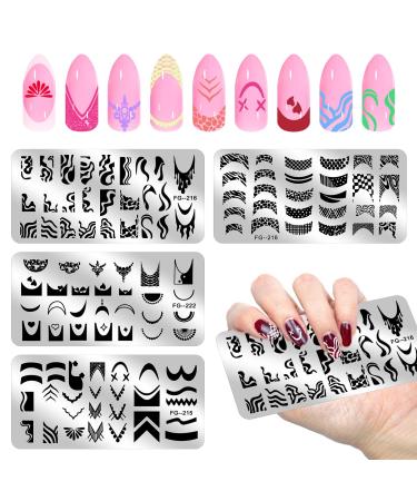 Mwoot 4 pieces nail stencil stamp set strip lines geometrically leopard pattern theme theme stamp nail design French nail art stamping plates nail stamp manicure tool kit
