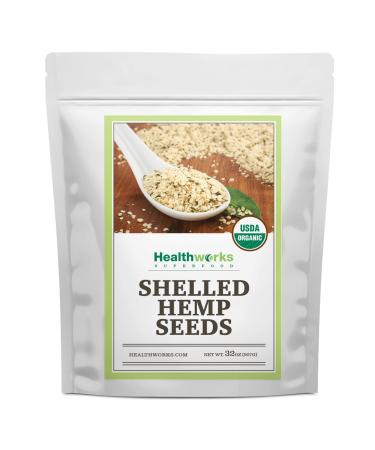 Healthworks Shelled Hemp Seeds Organic (32 Ounces / 2 Pounds) | Premium & All-Natural | Canadian or European Sourced | Contains Omega 3 & 6, Fiber and Protein | Great with Shakes, Smoothies & Oatmeal 2 Pound (Pack of 1)