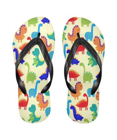 Mnsruu colorful dinosaur-yellow animal flip-flop flops for home hotel spa bedroom travel l for men and women medium multi-colored