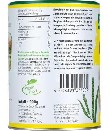 Seitenbacher Gr nkern Hackfleisch Alternative - Vegan Lactose-Free Soy-Free - Perfect for Bolognese Lasagne Burgers & Curry - 3 Pack (3 x 400g) - Buy Online on GoSupps.com