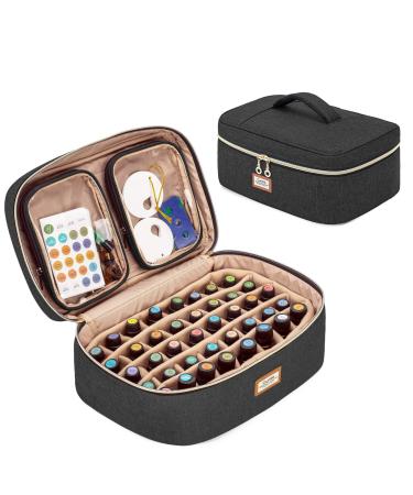 CURMIO Essential Oil Storage Case for 40 Bottles (5ml-30ml) Essential Oils Organizer Case with 2 Detachable Visible Pouches and Portable Handle Patented Design Black (Bag Only)
