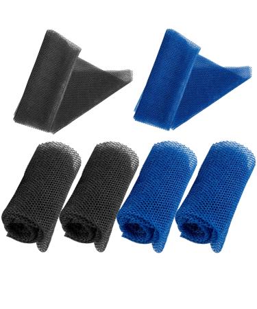 HONG 111 African Net Sponge Bathing Sponge  4 Pieces African Body Exfoliating Long Net Exfoliating Shower Body Scrubber Back Scrubber Skin Smoother for Daily Use (Blue Black)