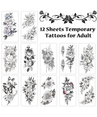 Cerlaza Temporary Tattoos for Women - Henna Fake Flower Stickers, Semi-Permanent Body Makeup Waterproof - 12 Sheets - Buy Online on GoSupps.com