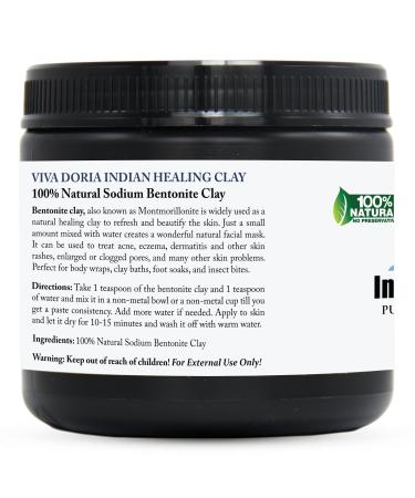 Viva Doria Indian Healing Clay 10 Oz - Deep Pore Cleansing Therapeutic Grade Clay Face Mask - Natural Sodium Bentonite Clay for Clear Skin - Buy Online on GoSupps.com