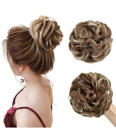 Tess hair part with rubber band 55g lured hair tie with hair light brown with ash blonde large bun hair part hair part hair parts synthetic hair extension for women girls 55 g light brown with ashblond
