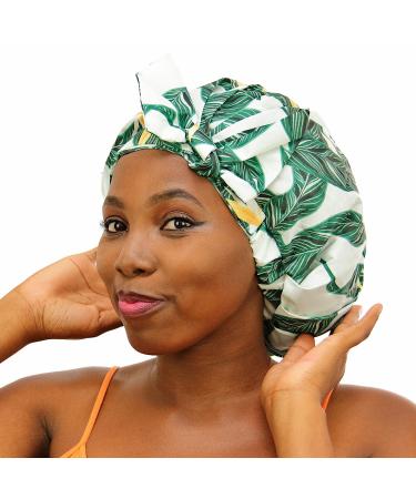 TTAT Shower Cap Extra Large for Braids  Locs  Afro  Coily  & Long Hair  Waterproof  Washable  Reusable  Adjustable  Great for Home  Spa  Conditioning  Self Care  Hotel & Salon Tropical