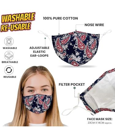 Washable Floral Face Masks for Women with Nose Wire | 3 Layers Cotton | Filter Pocket | Adjustable Ear Loops | Pack of 2 - Buy Online on GoSupps.com