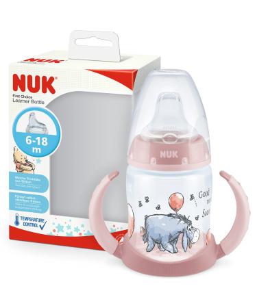 Nuk First Choice+ drinking clay bottle |6 18 months |150 ml |Temperature Control display |Anti-colic valve |Spout -safe drinking beak |Ergonomic handles |BPA-free |Disney Winnie Puh (Rosa) I-AH Standard