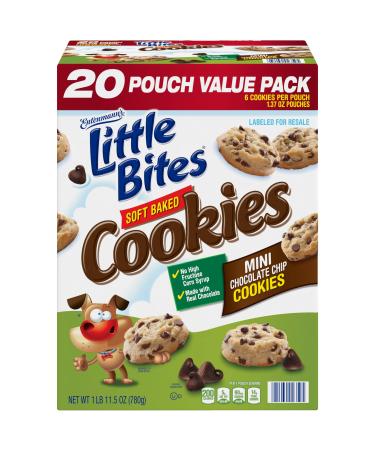 Entenmann's Little Bites Soft Baked Chocolate Chip Cookies, Bite Sized Snack, 20 pouches
