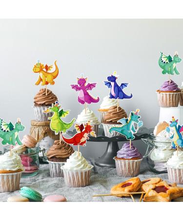 24-Piece Dragon Theme Cupcake Toppers | Mythical Cake Decorations for Weddings & Birthday Parties | Realistic Torte Picks & Event Party Accessories - Buy Online on GoSupps.com