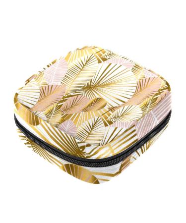 Abstract golden and pale rose leaves pattern napkin storage bag menstrual pad bag portable menstrual cup bag with zipper for teenagers girls women women
