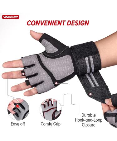 Padded Workout Gloves with Elastic Wrist Wraps - Full Palm Protection for Weightlifting - Grey Medium - Buy Online on GoSupps.com