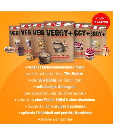 Veggy+ Vegan Protein Powder - Hazelnut Flavor | 900g Rice & Pea Protein with BCAAs | 70% Protein Shake - Buy Online on GoSupps.com