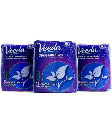 Veeda Ultra Thin Super Absorbent Night Pads - Chlorine, Dye, and Fragrance Free - Natural Cotton, 36 Count - Buy Online on GoSupps.com