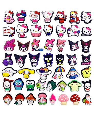HYTYQDAFA 30 45 50pcs Shoe Charms for Crock Girl Pink Hello Ktty Fast Food Mexican Shoe Decoration Charms for Wristband Bracelets Sandals Decoration Accessories 50pcs Hello Kitty
