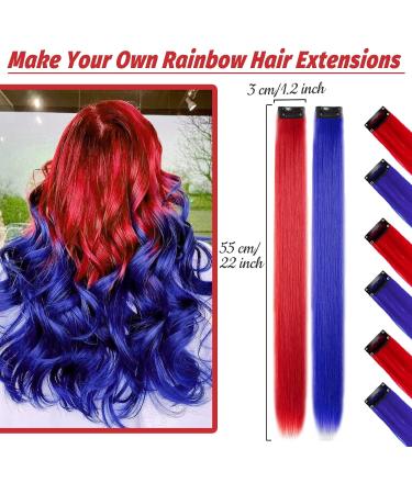 16Pcs Colored Clip in Hair Extensions 22- Dark Blue+Red - Synthetic Hair - Party Hair Decor - Buy Online on GoSupps.com