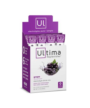 Ultima Replenisher Hydrating Electrolyte Powder, Grape, 20 Count Box, no Sugar, no Carbs, no Calories, Keto, Gluten-Free, Non-GMO, Vegan