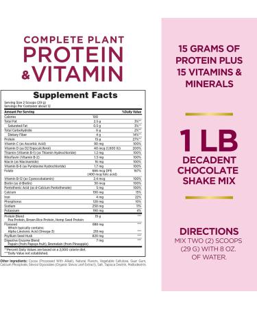 Buy Nature's Bounty Optimal Solutions Plant Protein & Vitamin Shake Mix - Decadent Chocolate Flavor 13 oz - Fiber-Rich Plant-Based Nutrition - Buy Online on GoSupps.com