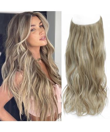 Secret Hair Extensions Invisible Wire Hair Extensions Wavy Hair Extension Synthetic Hair Pieces for Women 20 Inch Mix Ash Blonde Hair Extensions (Mix Ash Blonde)