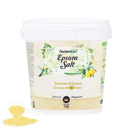 Nortembio Sels d Epsom 100% Parfum Jasmin & Citron 3 kg Source Naturelle de Magn sium | Avec Vitamines C et E Hydratantes | Pour Bains Relaxants Spa et Soin de la Peau + E-Book Gratuit Jasmin et de Citron