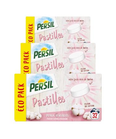 Persil Detergent Tablets Sensitive Skin, 96 Washes, Hypoallergenic Cotton Flower Scent, Dermatologically Tested (3x32 Promo P