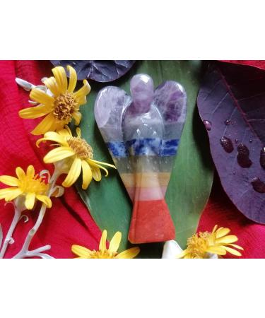 P&R UK 1 Inch 7 Chakra Guardian Angel Healing Crystals Hand Carved Statue - Lucky Angel Wings Ornament for Reiki Home Decoration - Buy Online on GoSupps.com