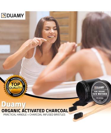 Duamy Activated Carbon Powder for Teeth Whitening - Natural Coconut Formula + 2 Toothbrushes with Activated Carbon Bristles (60g) - Buy Online on GoSupps.com