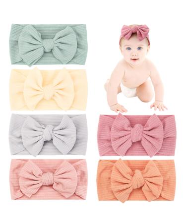Makone Baby Girl Headbands 6 pcs Baby Girl Bows Stretchy Soft Wide Baby Turban Headbands for Babies Elastic Headbands for Newborn Baby Toddlers 01 green