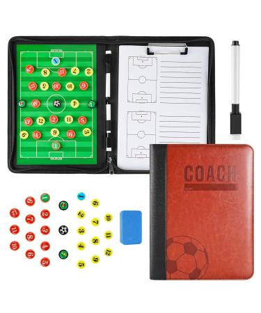 Pure Vie Football Coaches Tactical Board, Portable Soccer Magnetic Tactics Strategy Notebook Football Coaching Clipboard - Sport Training Assistant Equipment KIt with Player Markers, Pen and Eraser 52 cm x 34 cm