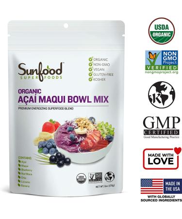 Sunfood Organic Acai Maqui Bowl Mix 6 oz - Superfood Blend for Smoothies & Bowls - Buy Online on GoSupps.com