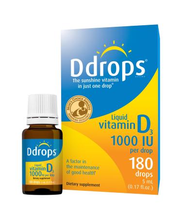 Ddrops Adults 1000 IU 180 Drops Liquid Vitamin D. Supports Strong Bones & Immune System. No Large Capsules No Preservatives Non-GMO Allergy-Friendly