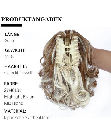 Parxitn 20cm Short Curled Ponytail Extension - Camel Brown & Bleach Blonde Claw Clip Synthetic Hair - Buy Online on GoSupps.com
