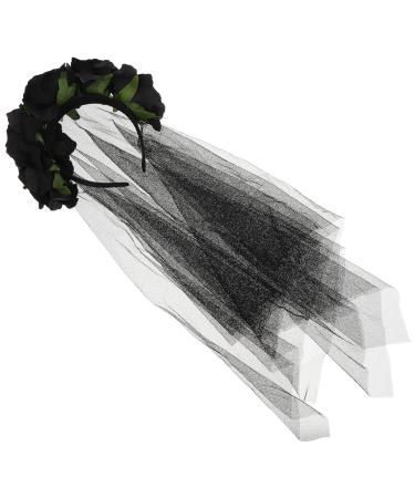 Lurrose Rose Floral Crown Headband | Day of the Dead Costume Accessory for Halloween & Festivals - Black Pattern - Buy Online on GoSupps.com