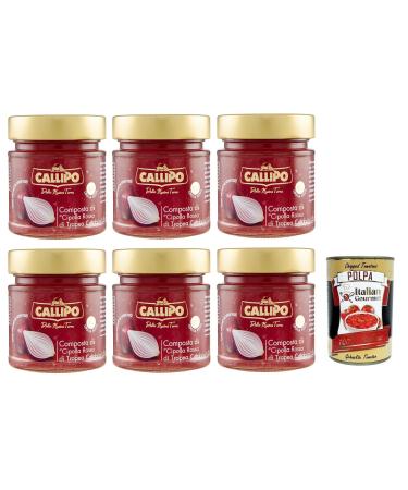 Italian Gourmet E.R. Callipo Compote Di Cipolla Rossa di Tropea Calabria PGI Red Onion Compote from Tropea Calabria 300 g Glass + Italian Gourmet Tomato Pulp Box 400 g