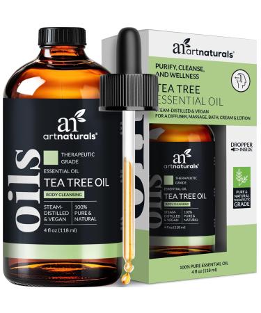 artnaturals Tea Tree Essential Oil (4.0 Fl Oz / 118ml)- 100% Pure Oils Premium Melaleuca Therapeutic Grade Best for Acne Skin Hair Nails Face and Body Wash Aromatherapy & Diffuser