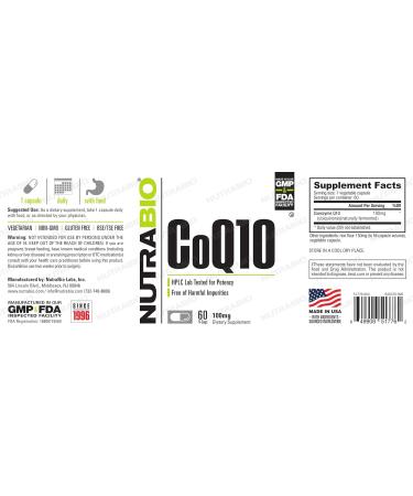 NutraBio CoQ10 Dietary Supplement - 100mg for Healthy Heart & Cellular Energy | 60 Capsules - Buy Online on GoSupps.com