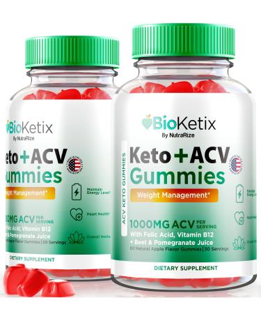 (2 Pack) Bioketix Keto ACV Gummies Official Bio Ketix Gummies All Natural Apple Cider Vinegar 1000 MG Premium Weight Loss Support Formula ACV Keto Gummy Keto+ACV Gomitas Reviews (120 Gummies)