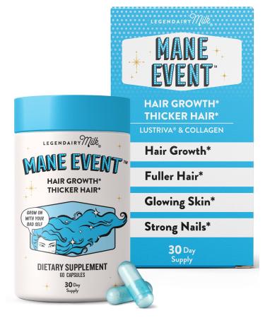 Legendairy Milk Hair Growth Vitamins for Women - Biotin for Hair Growth with Collagen & Lustriva, Hair Loss Products & Supplements for Thinning, Thicker, Fuller, Stronger Skin & Nails, Mane Event 60 Count (Pack of 1)