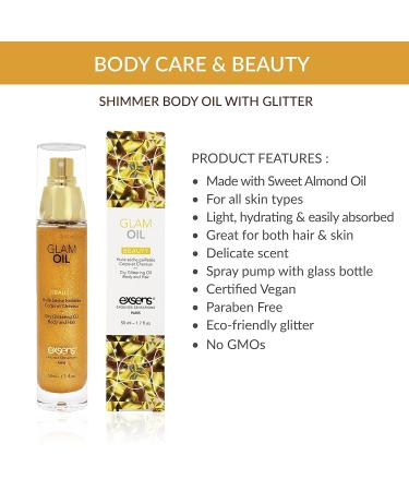 Exsens Glam Oil Gold Shimmer Body Luminizer - Hydrating Skin Illuminator (50ml) | Vegan, Cruelty-Free & Eco-Friendly - Buy Online on GoSupps.com