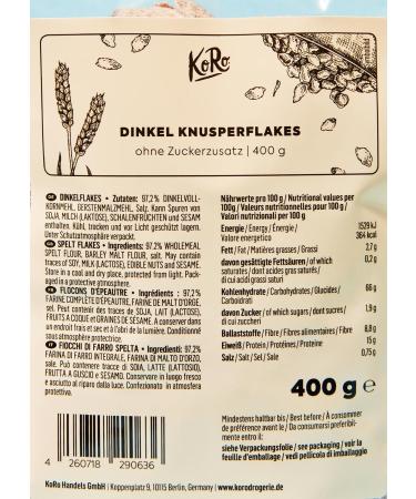  KoRo KoRo - Spelt Flakes with No Added Sugar 10 x 400g - Unsweetened - Super Crispy - Perfect for Muesli - Buy Online on GoSupps.com