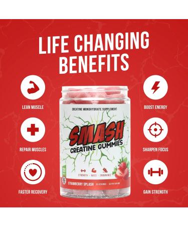 Creatine Monohydrate Gummies 5g Dose for Men & Women Made in USA Vegan & Gluten Free to Support Muscle Strength Recovery Cognitive Health & Memory Strawberry 120 Gummies Strawberry Splash 120ct - Buy Online on GoSupps.com