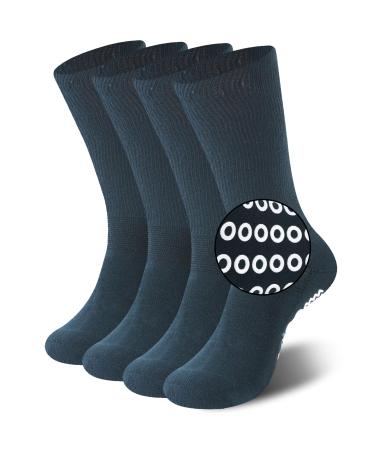 Yoga Socks JSPA Anti Slip Non Skid Slipper Socks with Grips Sticky Home Hospital Athletic Socks for Adult Women Non-Binding Loose Fit Diabetic Socks with Seamless Toe - Crew 4 Pairs Dark Green 4 Pairs Dark Green 10-13